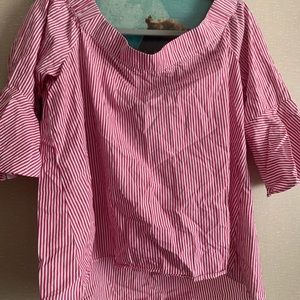 Brand: cupio off shoulder top white and red with stripes going down